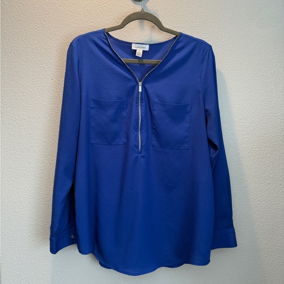 Calvin Klein Tops - Calvin Klein Blue Relaxed Zipper Blouse